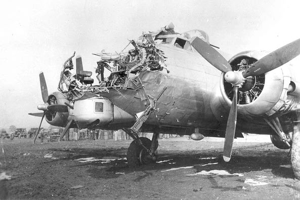 Damage to the ‘Lovely Julie’ B-17G bomber